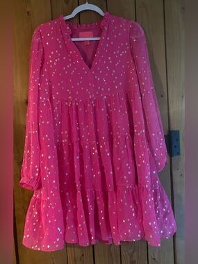 Lilly Pulitzer Sarita Swing Silk Dress in Pink Topaz Gold Metallic